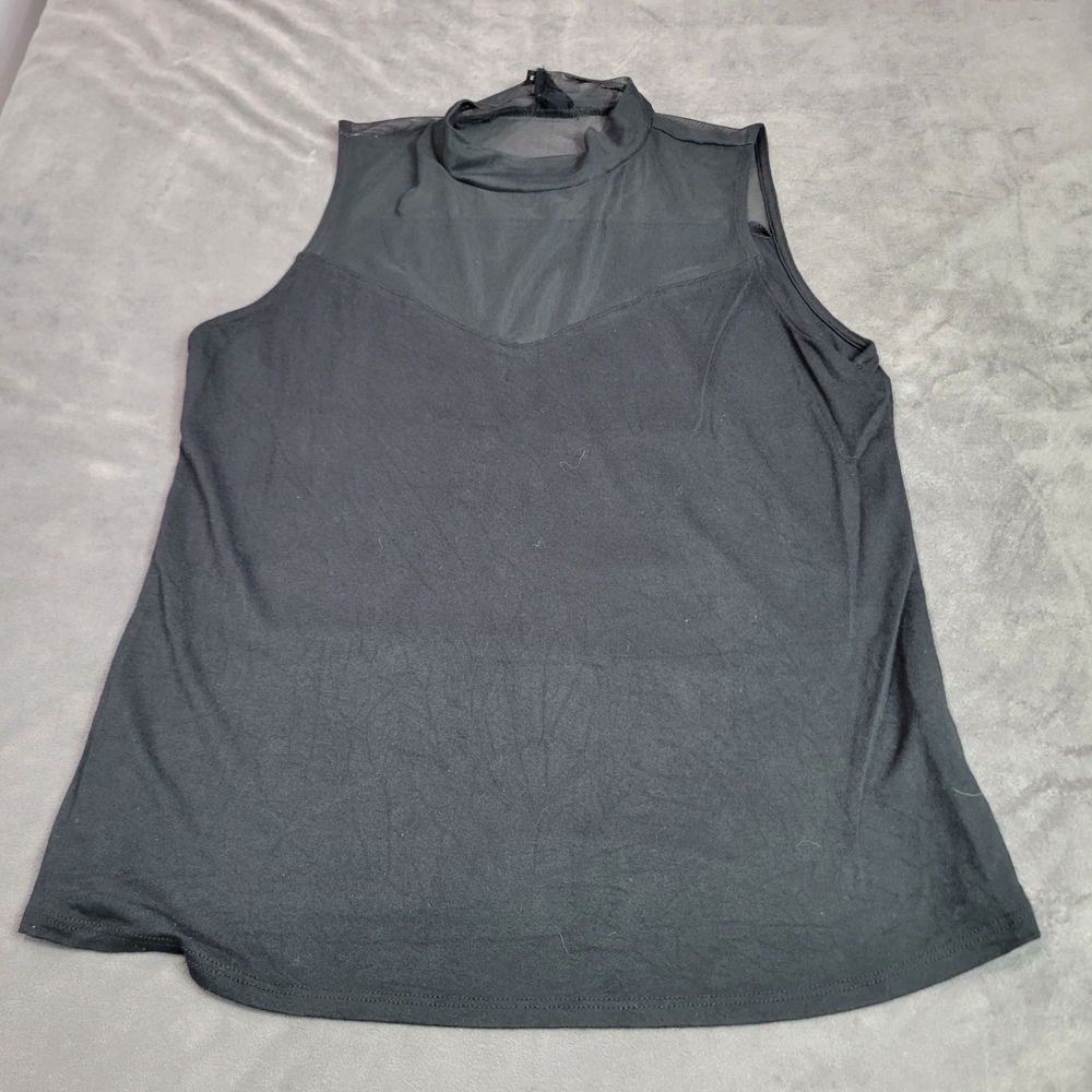 W5 Womens Black Mesh Yoke Mock Neck Sleeveless Tank Top Size Medium
